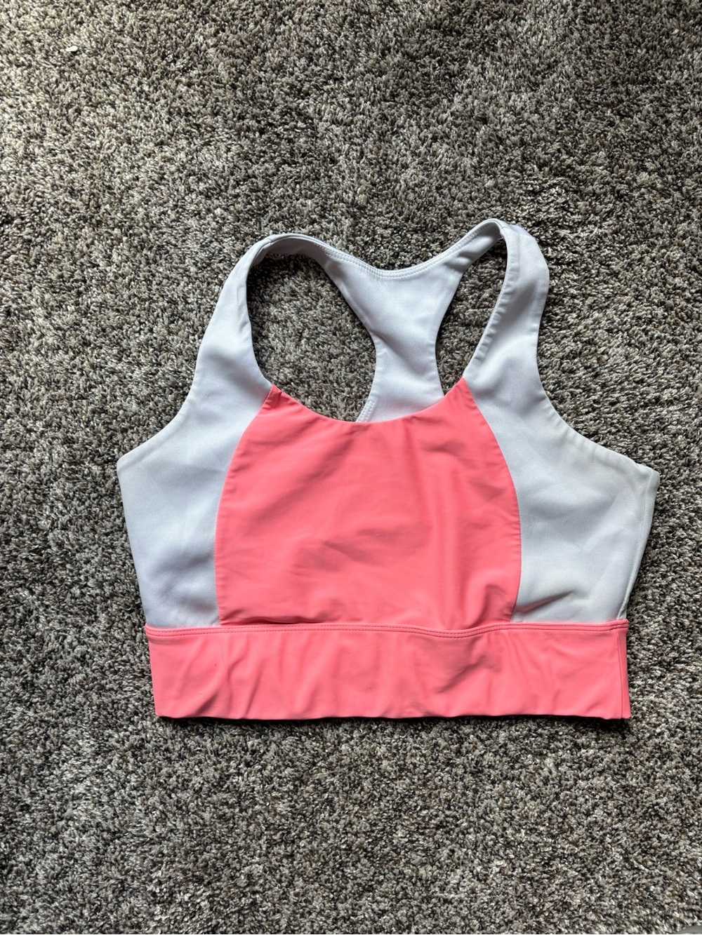 {Fabletics} White and Coral Pink Racerback Cutout Sports Crop Top size M